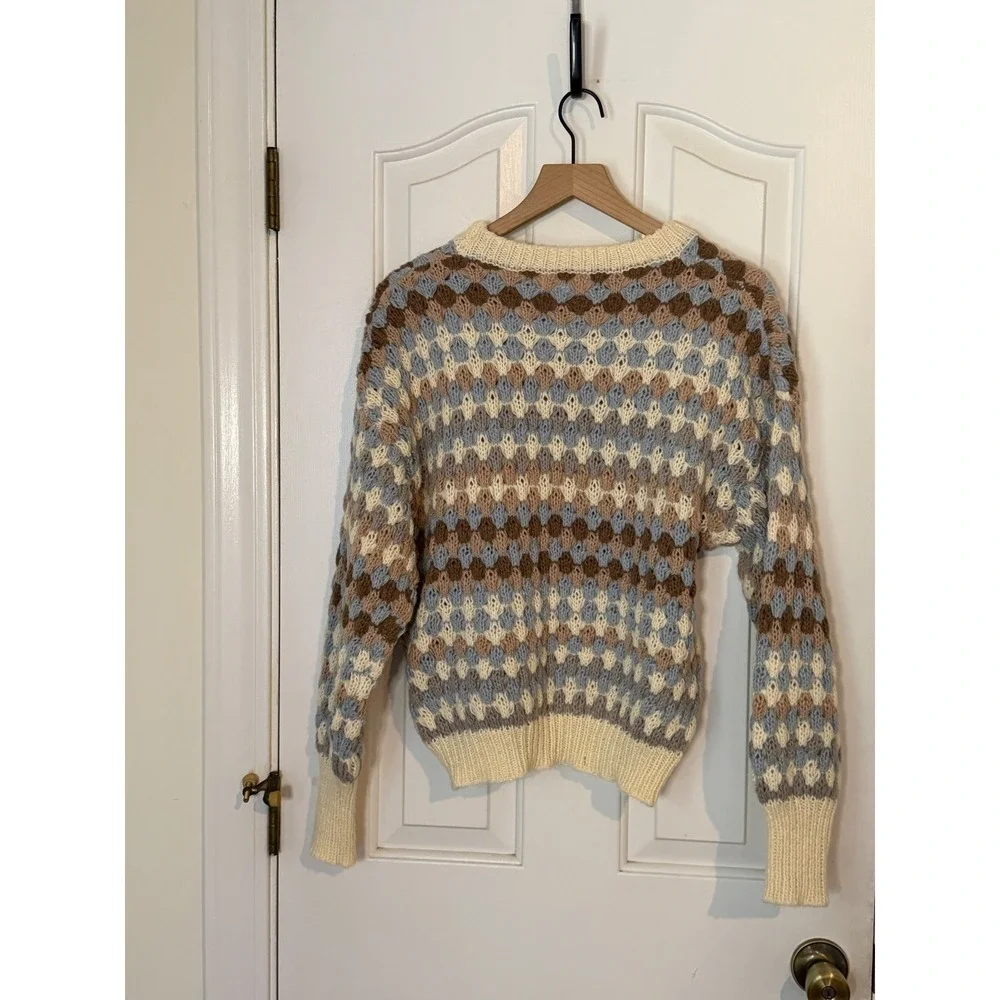 NWOT Blu Pepper | Sweater Small Multi-Color Diamond Crochet Knit Long Sleeve - Picture 5 of 9